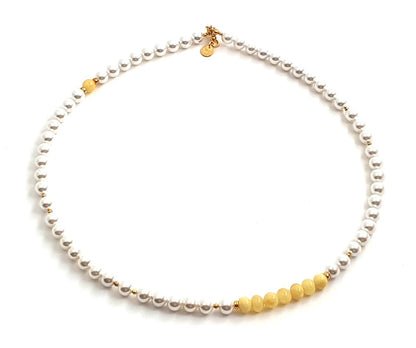 Amber Butter Milky Necklace With Silver and Shell Pearls-0