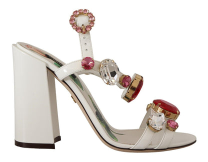 D&G White Leather Crystal Keira Heels Sandals Shoes