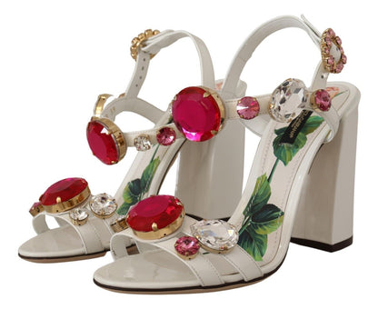D&G White Leather Crystal Keira Heels Sandals Shoes