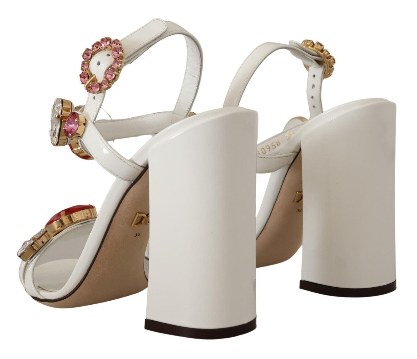 D&G White Leather Crystal Keira Heels Sandals Shoes
