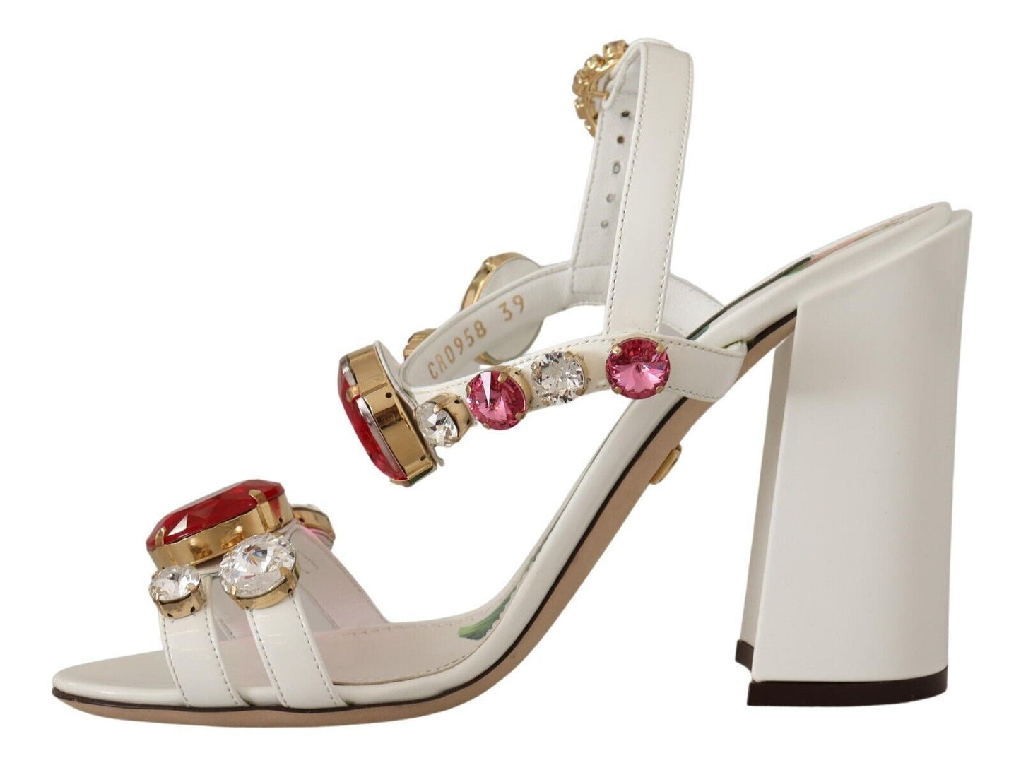 D&G White Leather Crystal Keira Heels Sandals Shoes