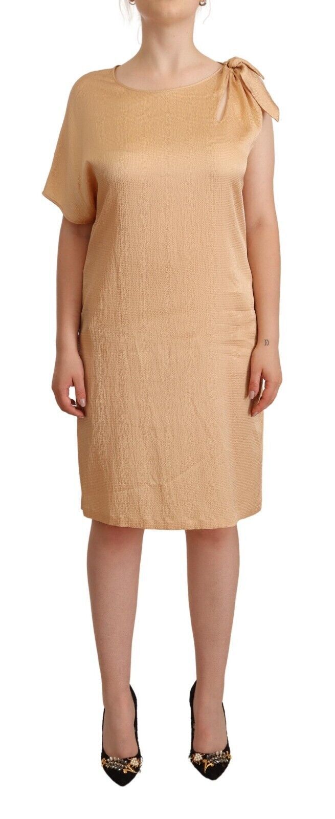 Boutique Moschino Beige One Sleeve Knee Length Shift Dress