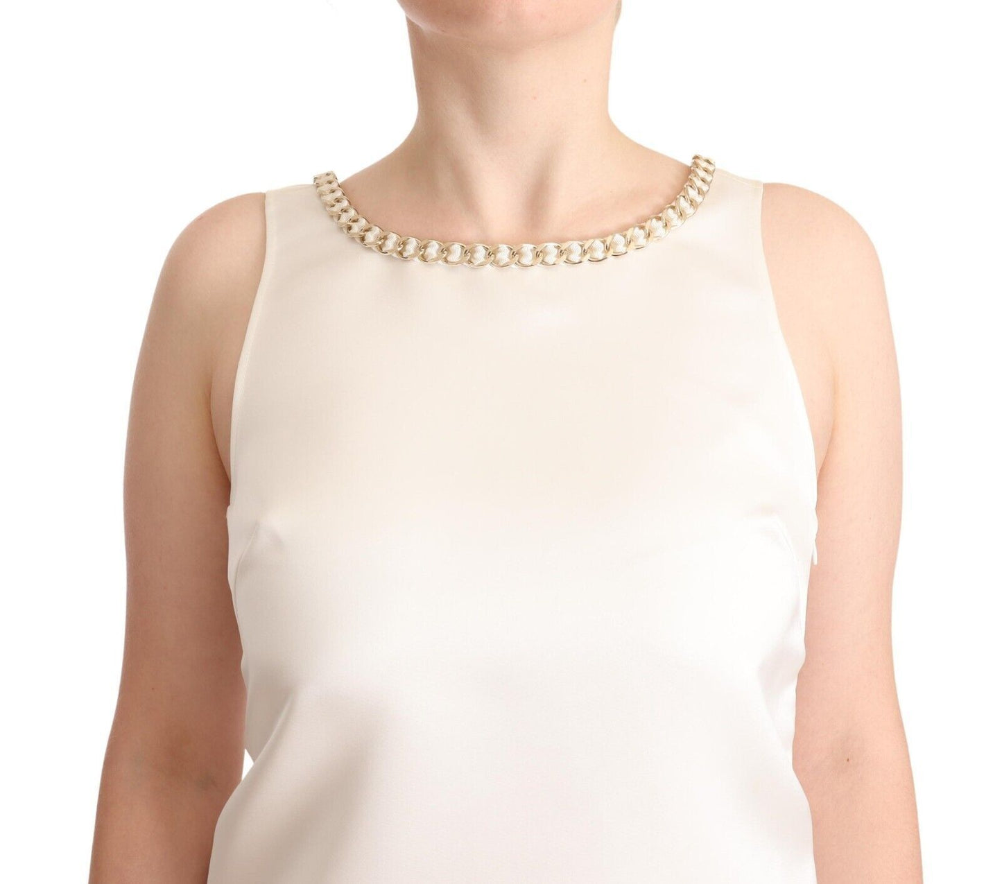 Elisabeth Franchi White Polyester Sleeveless Mini Shift Dress