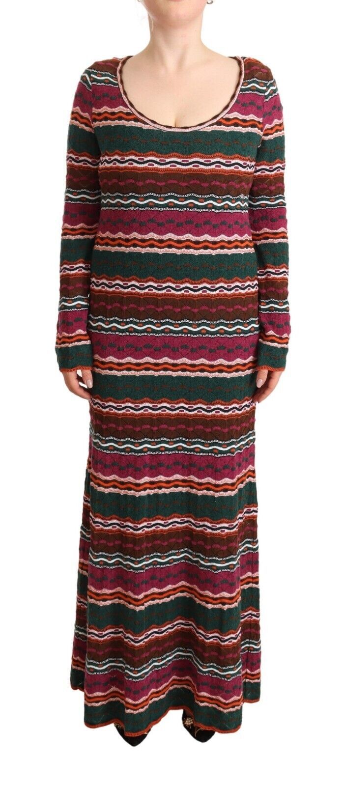 Missoni Multicolour Stripe Wool Knitted Maxi Sheath Dress