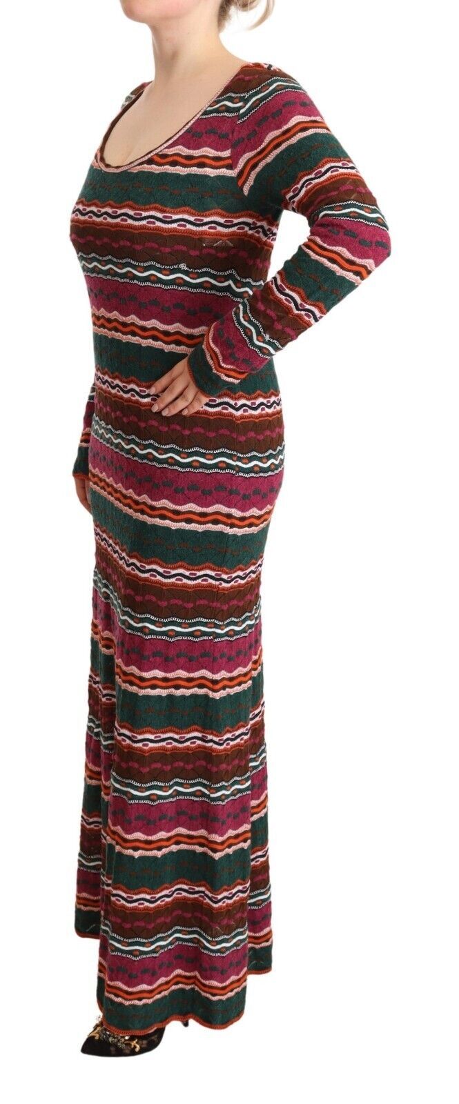 Missoni Multicolour Stripe Wool Knitted Maxi Sheath Dress