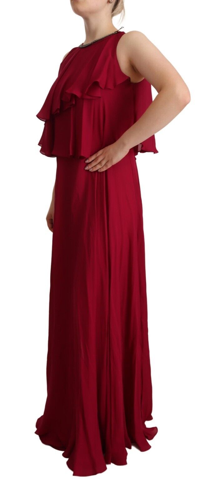 Plein Sud Orchid Silk Sleeveless Long Maxi Ruffle Shift Dress