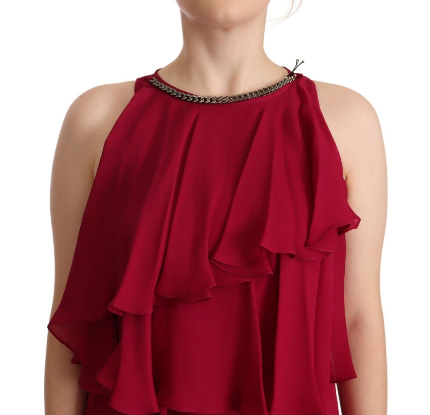 Plein Sud Orchid Silk Sleeveless Long Maxi Ruffle Shift Dress