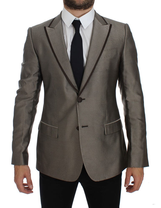 Dolce & Gabbana Men's Brown Slim Fit Silk Two Button Blazer