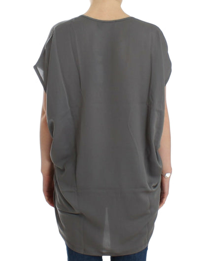 Gray V-neck long t-shirt