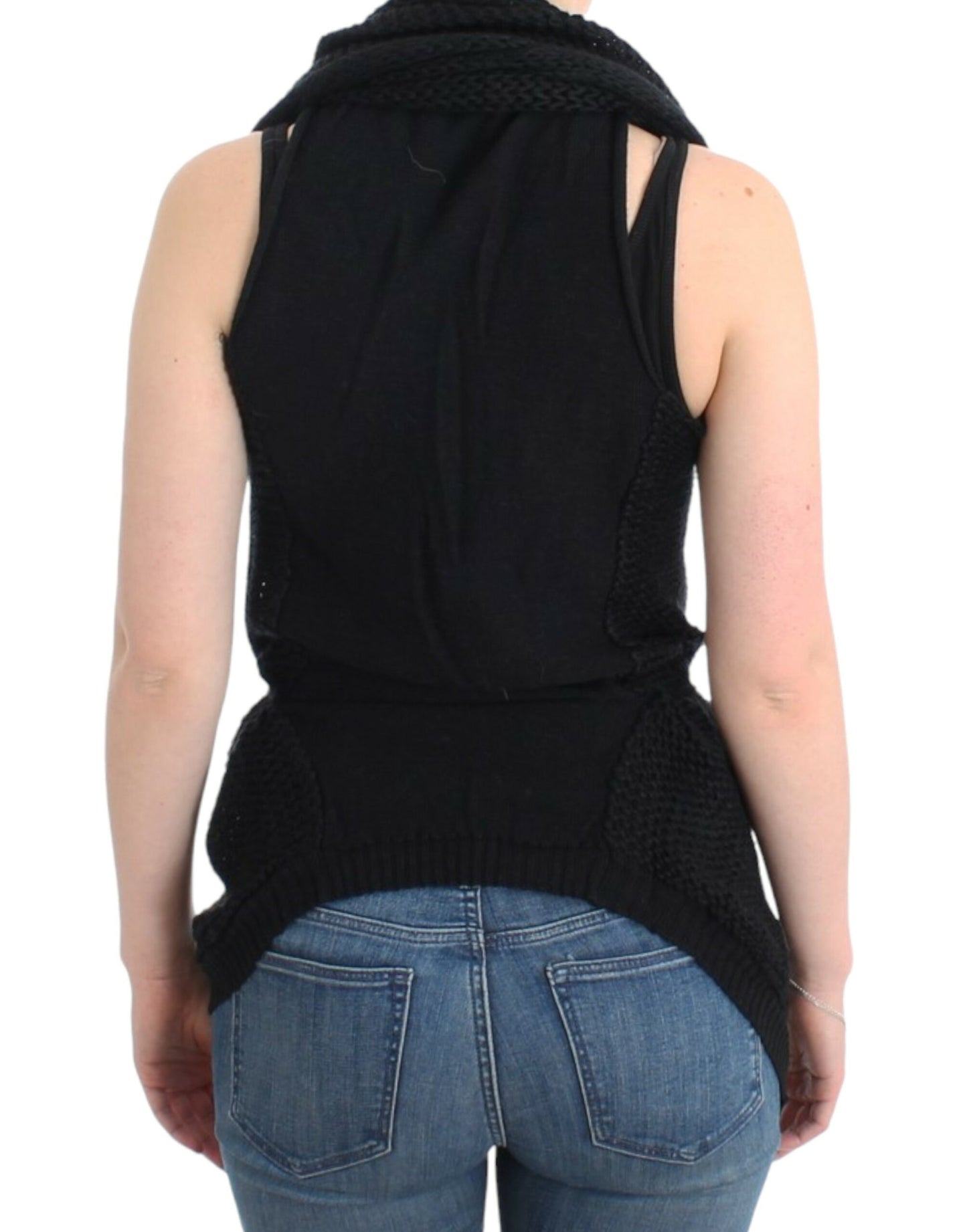 Costume National Women's Black sleeveless knitted cardigan