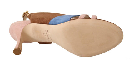 Gia Couture Multicolor Suede Leather Slingback Heels Sandals Shoes