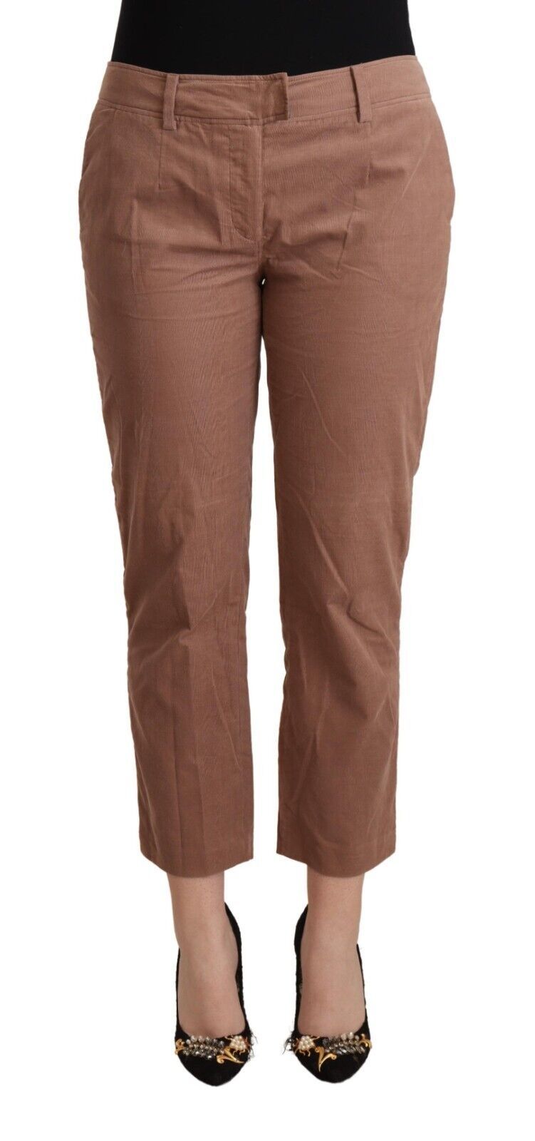 Costume National Ladies' Brown Cotton Tapered Cropped Pants