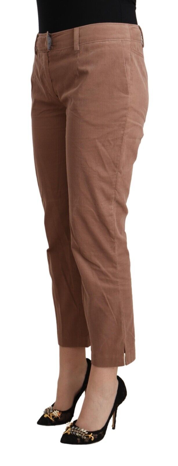 Costume National Ladies' Brown Cotton Tapered Cropped Pants