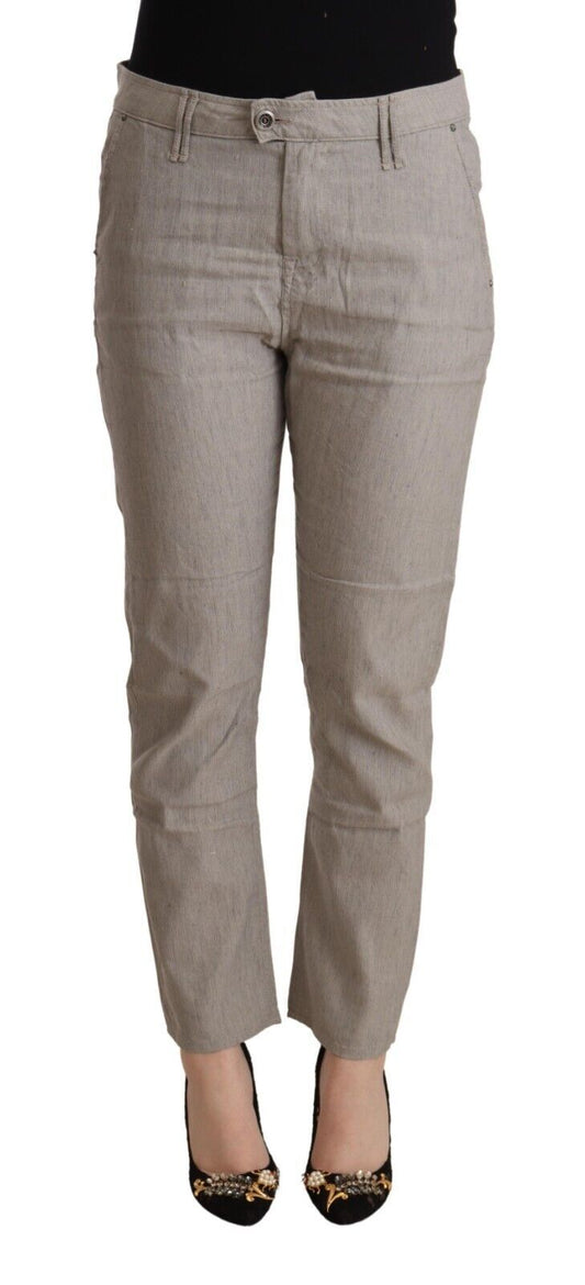 Cycle Women's Light Gray Linen Blend Mid Waist Tapered Pants