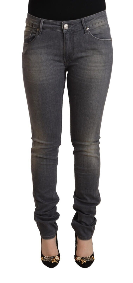 Dark Grey Washed Cotton Denim Skinny Jeans