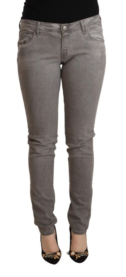 Grey Cotton Low Waist Skinny Push Up Denim Jeans