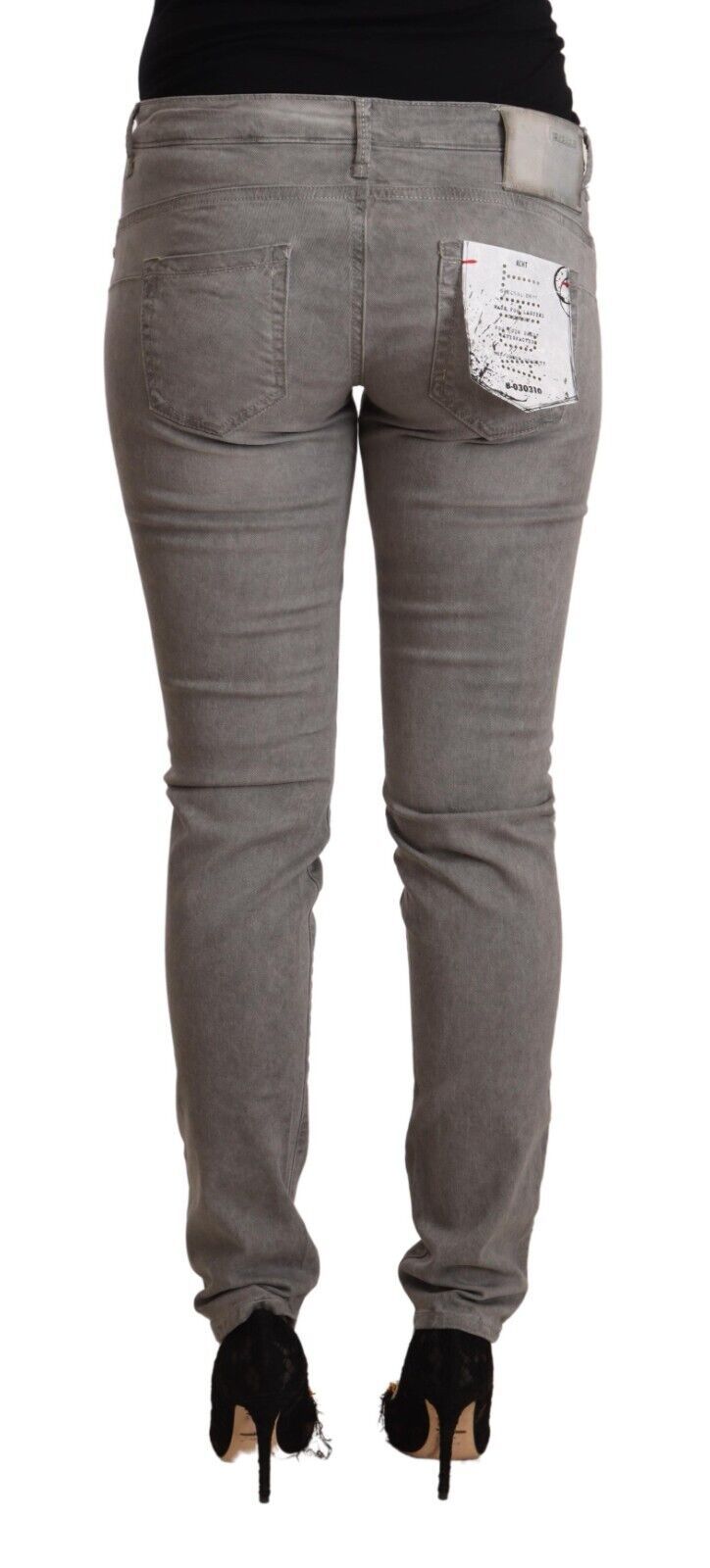 Grey Cotton Low Waist Skinny Push Up Denim Jeans