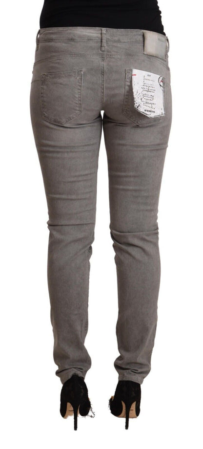 Grey Cotton Low Waist Skinny Push Up Denim Jeans