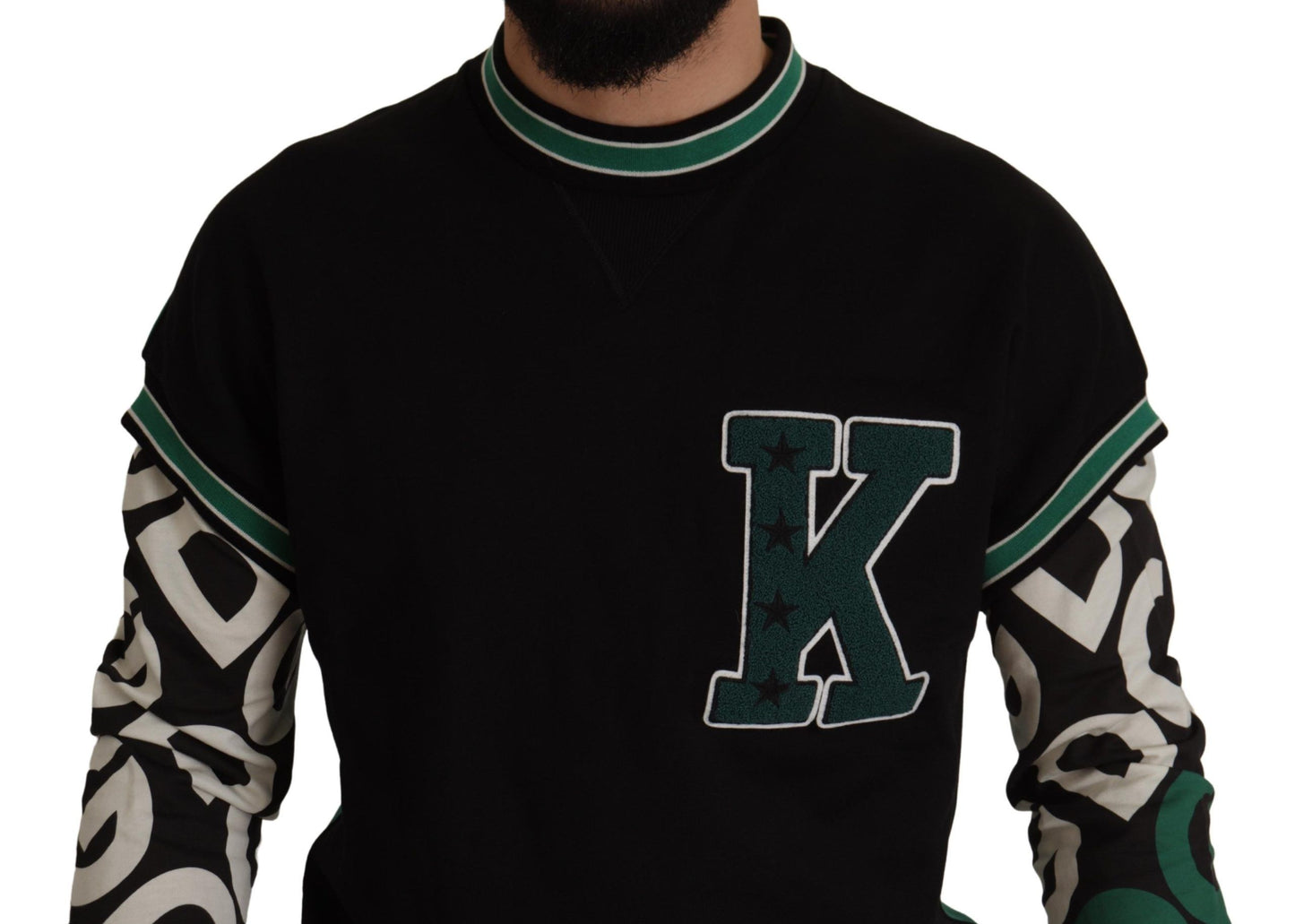D&G Black Green Cotton KING Star Crewneck Pullover Sweater