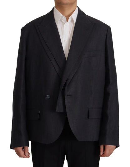 Dolce & Gabbana Men's Blue Linen Formal Blazer Jacket