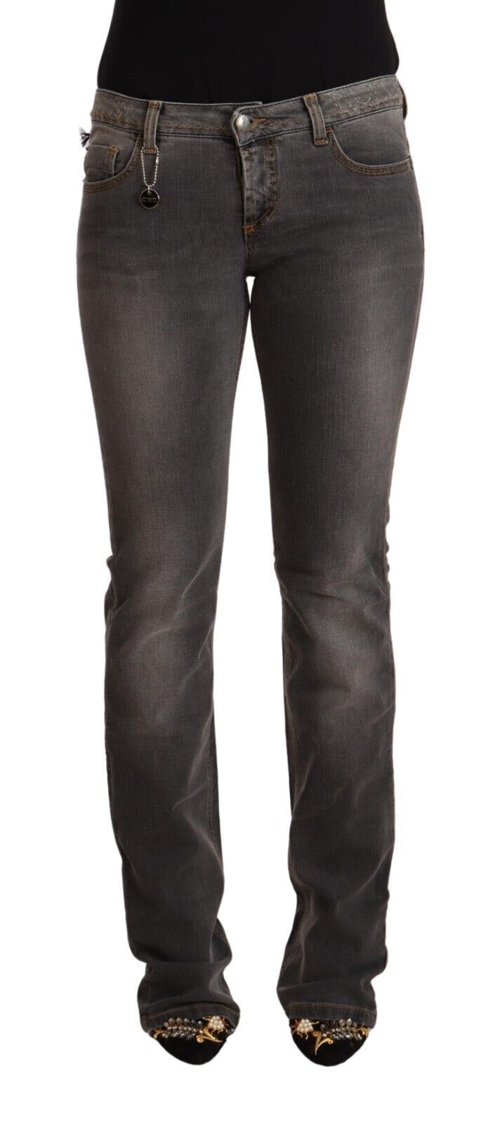 Costume National Ladies Grey Washed Low Waist Straight Denim Jeans