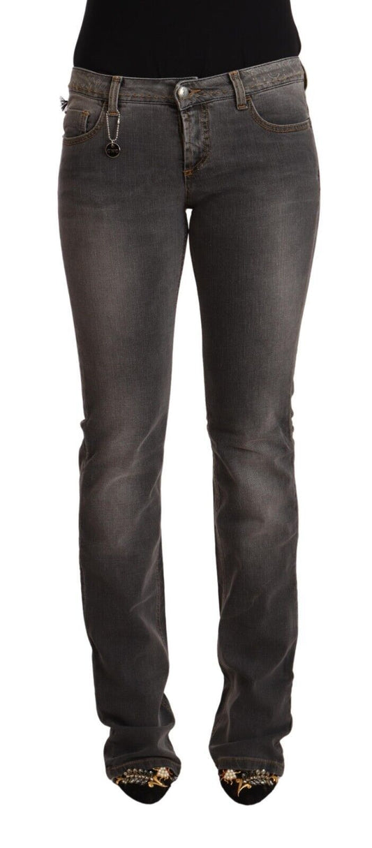Costume National Ladies Grey Washed Low Waist Straight Denim Jeans