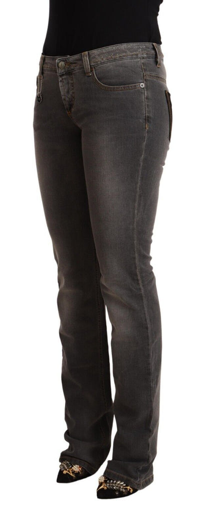 Costume National Ladies Grey Washed Low Waist Straight Denim Jeans