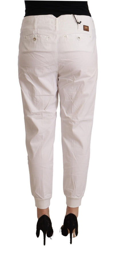Met Women's White Cotton Mid Waist Tapered Cropped Pants