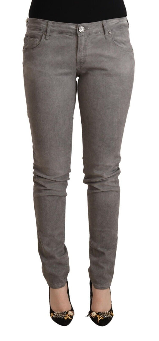 Grey Cotton Low Waist Skinny Push Up Denim Jeans