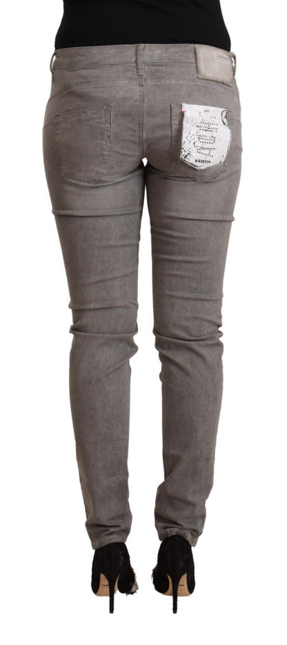 Grey Cotton Low Waist Skinny Push Up Denim Jeans