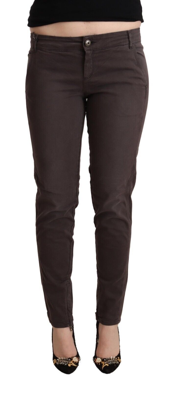 Ermanno Scervino Ladies' Brown Cotton Low Waist Slim Fit Pants