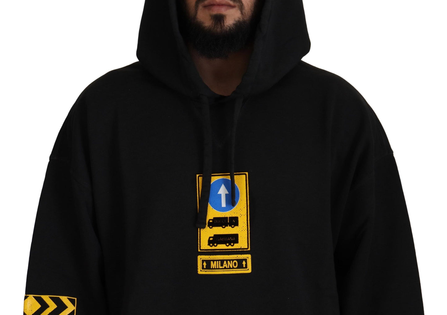 D&G Black Cotton Hooded DG Shield Pullover Sweater