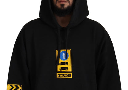 D&G Black Cotton Hooded DG Shield Pullover Sweater