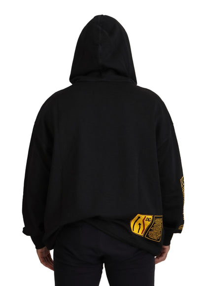 D&G Black Cotton Hooded DG Shield Pullover Sweater