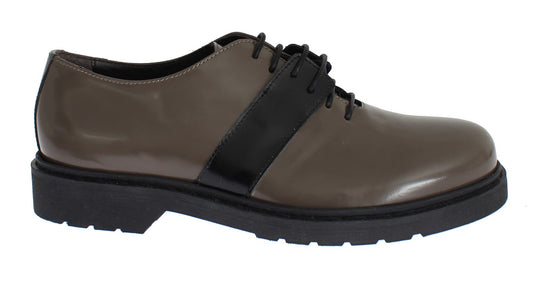 Grey Brown Leather Laceups Shoes