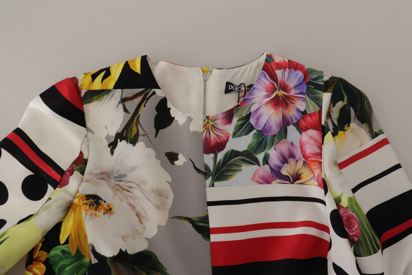 D&G Multicolor Charmeuse Floral Sheath Jaquard Pachwork Dress