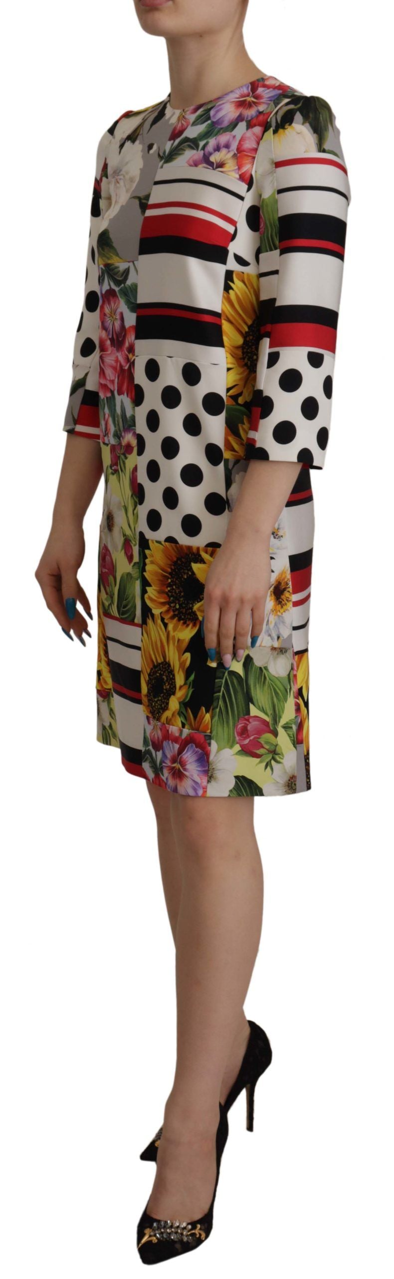 D&G Multicolor Charmeuse Floral Sheath Jaquard Pachwork Dress