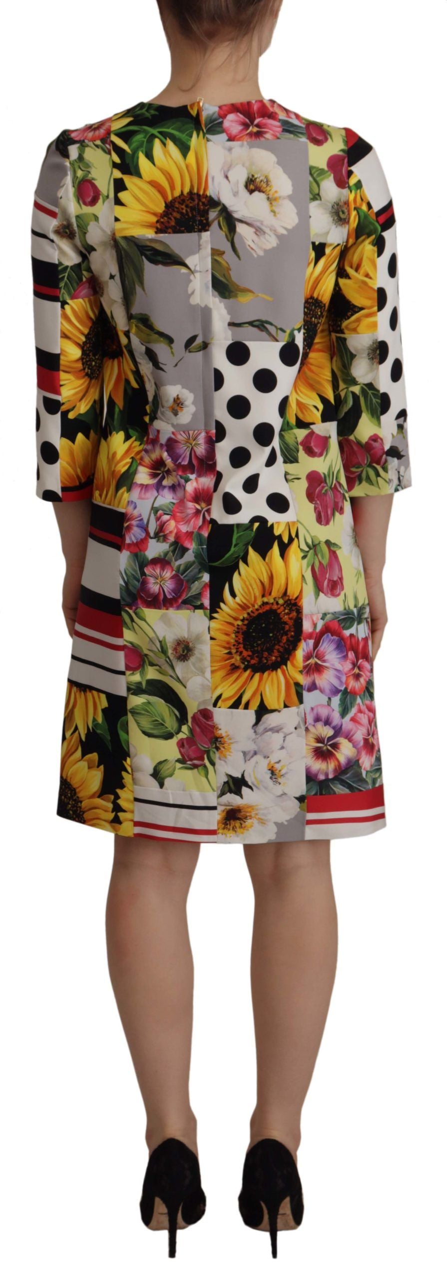 D&G Multicolor Charmeuse Floral Sheath Jaquard Pachwork Dress