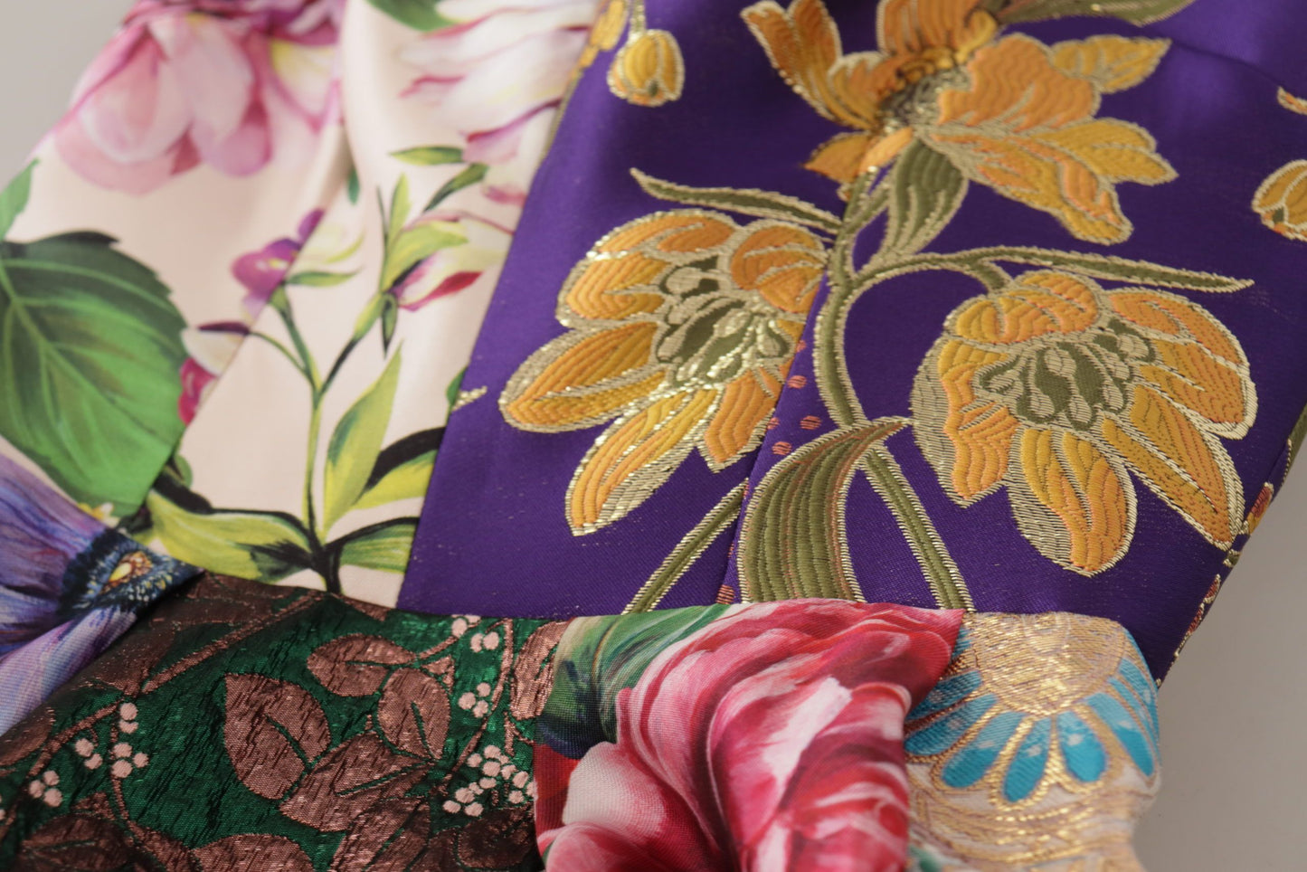 D&G Multicolor Pachwork Print Floral Jaquard Silk Midi  Dress