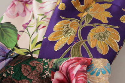 D&G Multicolor Pachwork Print Floral Jaquard Silk Midi  Dress