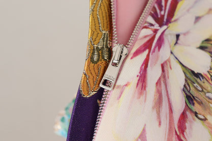 D&G Multicolor Pachwork Print Floral Jaquard Silk Midi  Dress