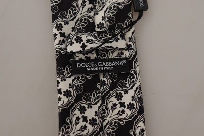 Dolce & Gabbana Black White Flower 100% Silk Print Adjustable Accessory Tie