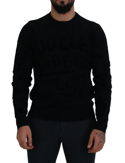 D&G Black Wool Logo Pattern Crewneck Pullover Sweater