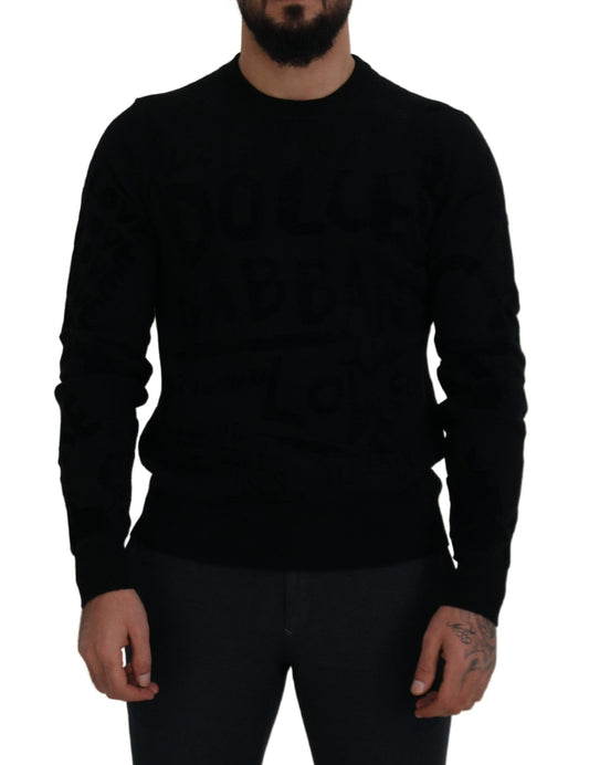 D&G Black Wool Logo Pattern Crewneck Pullover Sweater