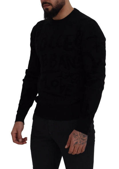 D&G Black Wool Logo Pattern Crewneck Pullover Sweater