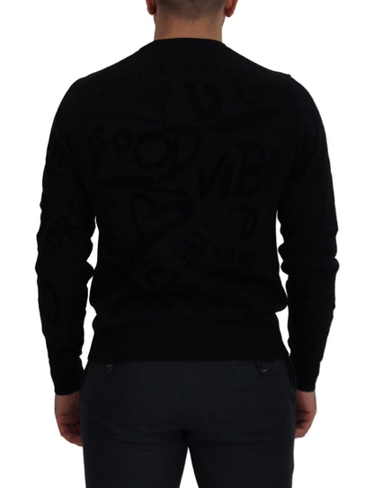 D&G Black Wool Logo Pattern Crewneck Pullover Sweater