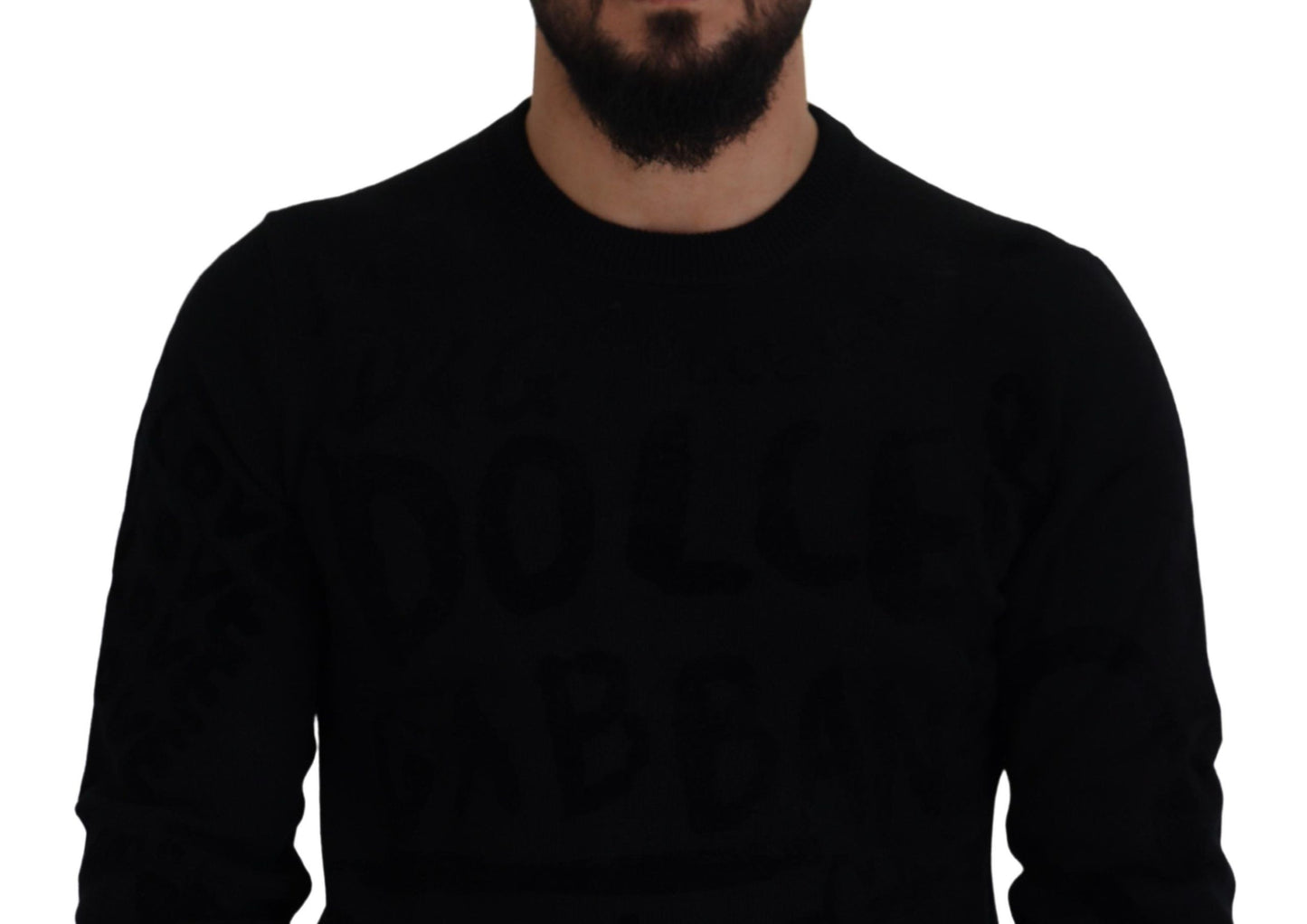 D&G Black Wool Logo Pattern Crewneck Pullover Sweater