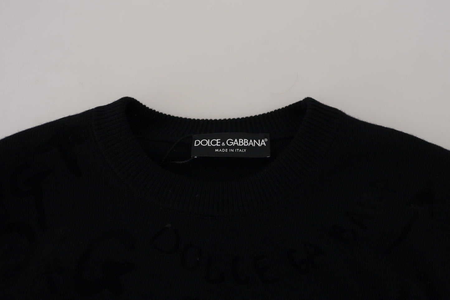 D&G Black Wool Logo Pattern Crewneck Pullover Sweater