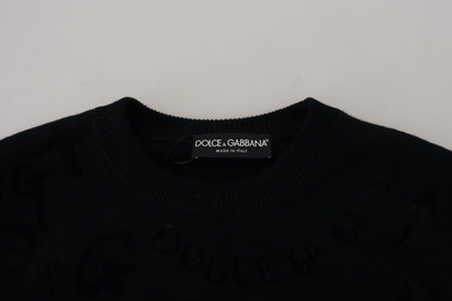 D&G Black Wool Logo Pattern Crewneck Pullover Sweater