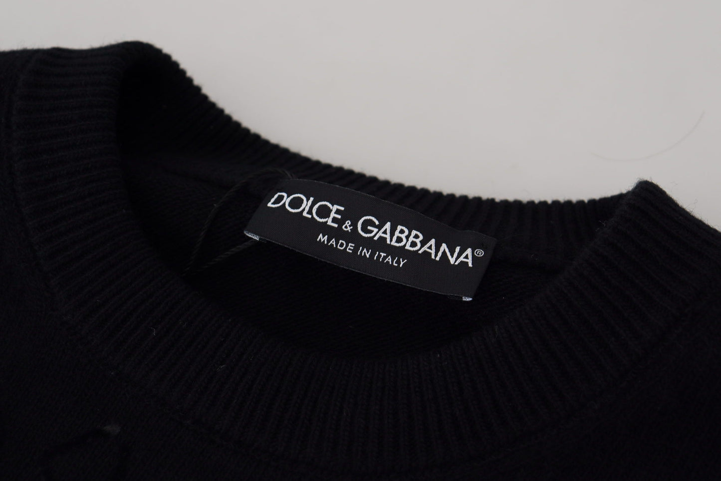 D&G Black Wool Logo Pattern Crewneck Pullover Sweater